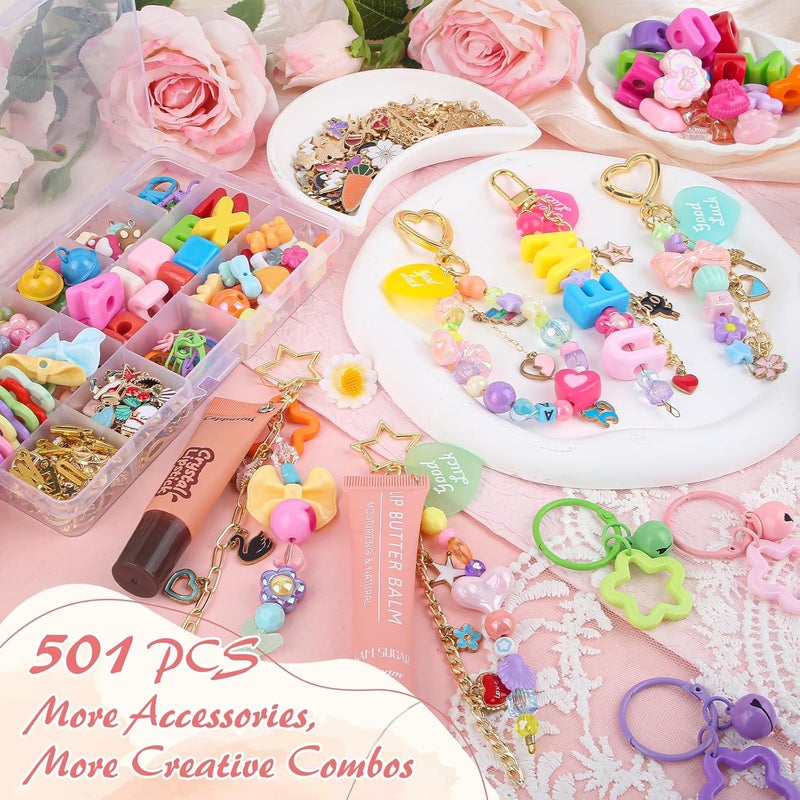 Ecoofor 501 Pcs Keychain Making Kit — Includes 30 Keychain Clips, 40 Extender Chains, 178 Charms, Beading Accessories, Jewelry Pliers — DIY Bag Charms & Jewelry Craft Kit Supplies - Image 5
